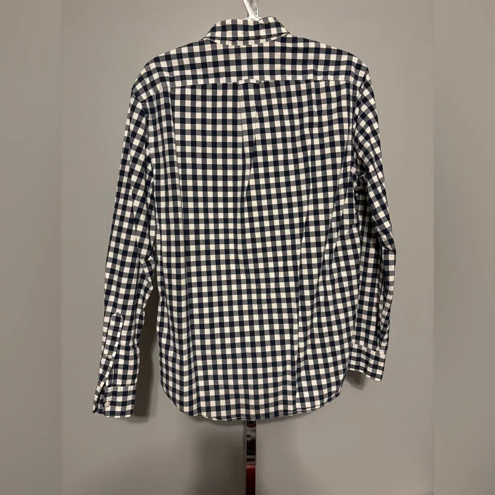 J Crew gingham check cotton button down shirt button collar‎ Med Navy and white